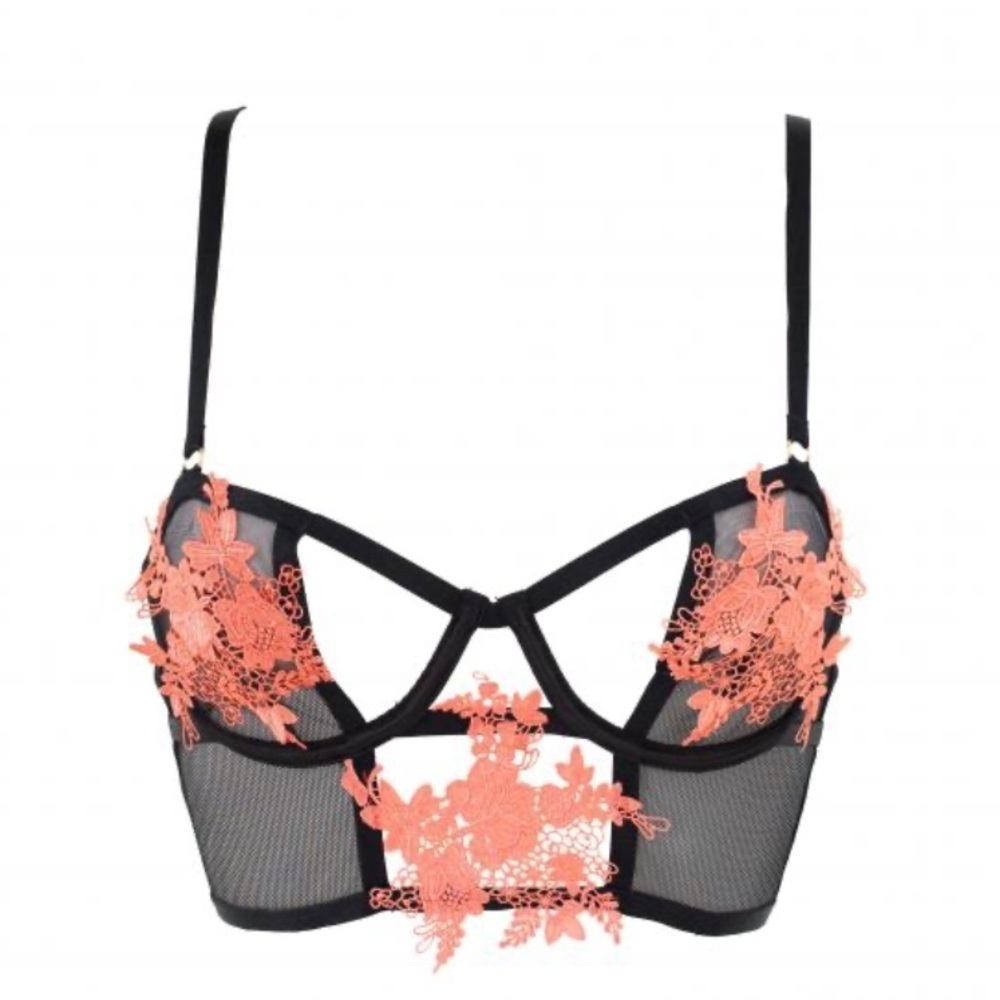 New! Bluebella Fonteyn Black and Coral Lace Bra 1719